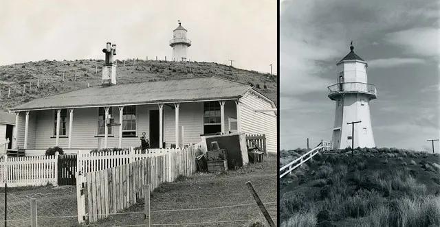 Pencarrow Lighthouse and lighthouse keepers residence 1958