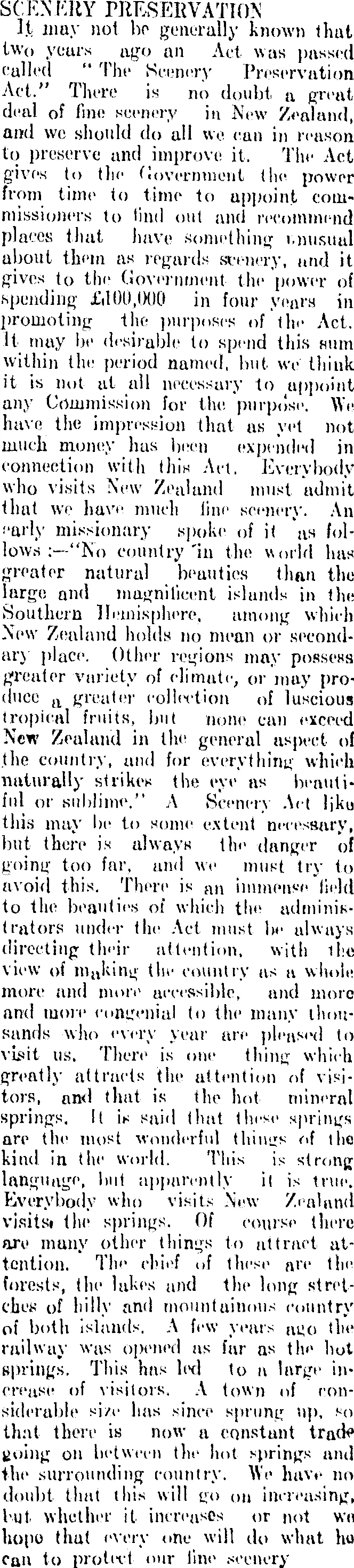 SCENERY PRESERVATION. (Clutha Leader 2-5-1905)