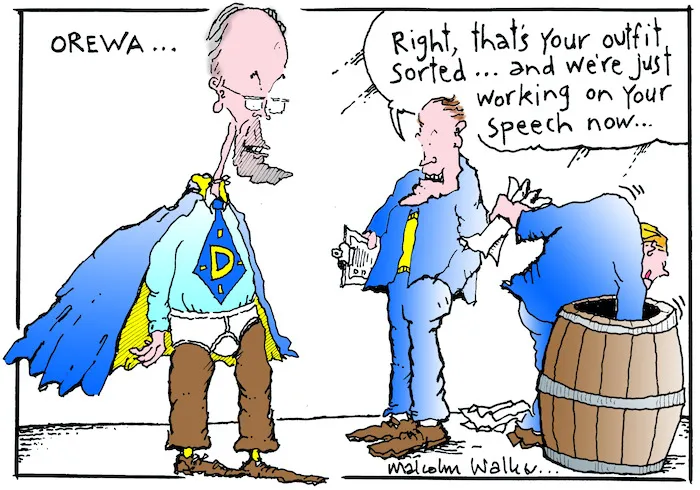 OREWA... "Right, that's you outfit sorted... and we're just working on your speech now..." Sunday News, 21 January 2005