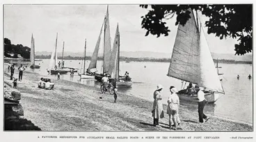 Image: A favourite rendezvous for Auckland's small sailing boats: a scene on the foreshore at Point Chevalier