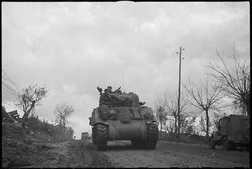 Image: Tanks and transport moving on the NZ Sector of the Cassino Front in Italy, World War II - Photograph taken by George Kaye