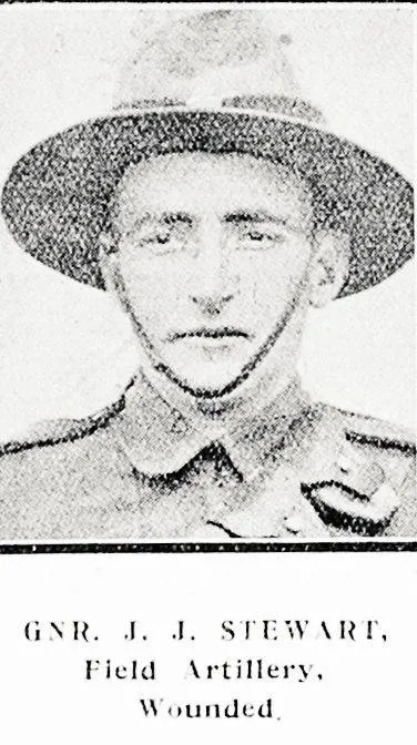 Gunner J. J. Stewart, Field Artillery, wounded