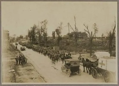 [A New Zealand Battalion passing through recaptured Bapaume]
