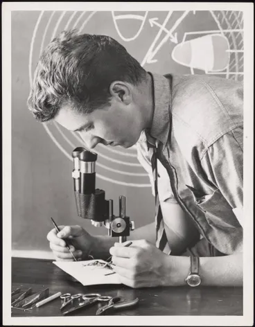 Image: Student and weta, Selwyn College, Kohimarama, 1959.