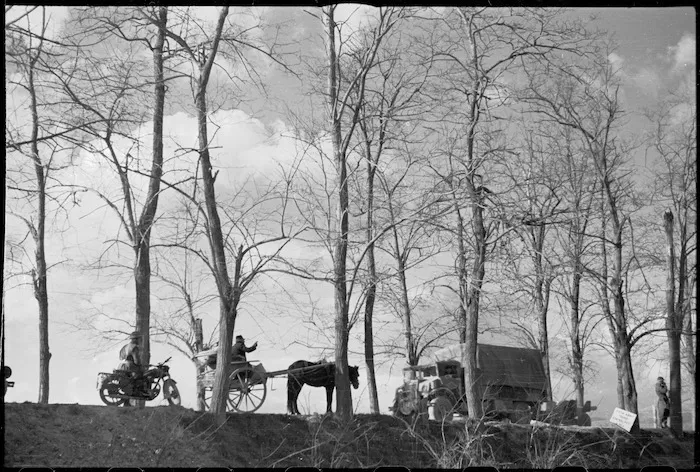NZ transport in the Volturno River area of the 5th Army Front in Italy, during World War II - Photograph taken by George Kaye