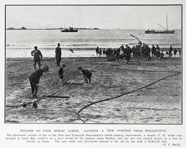 Image: Repairs to Cook Strait cable: landing a new portion near Wellington