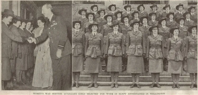 Women's War Service Auxiliary girls selected for work in Egypt entertained in Wellington