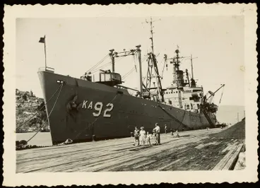Image: USS Wyandot KA 92, berthed at Gladstone Pier, Lyttelton