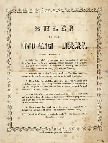 Image: [Mahurangi Library] :Rules of the Mahurangi Library. [18--?].