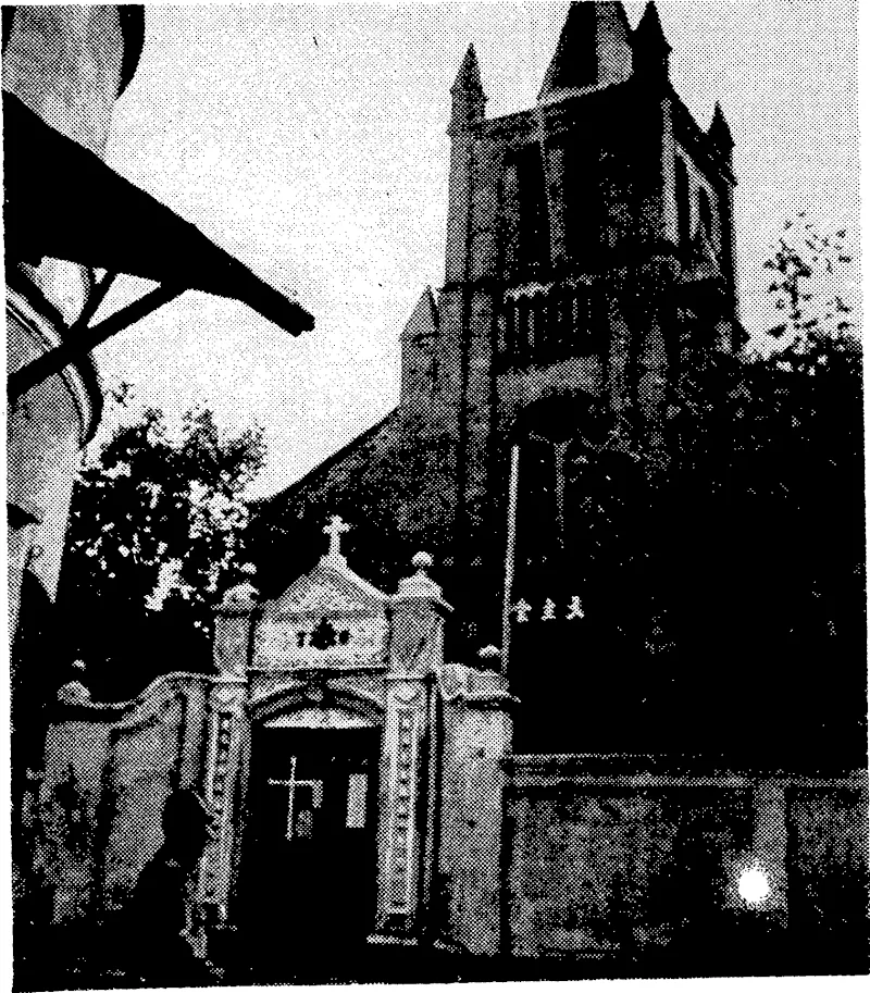 French Catholic Church at Kiukiang, with a Japanese sentinel on, guard'outside to prevent damage to foreign properties as the Chinese troops retreated. A notice on the door states: "This is foreign properly. Loitering around or entering the grounds is forbidden** (Evening Post, 27 January 1939)