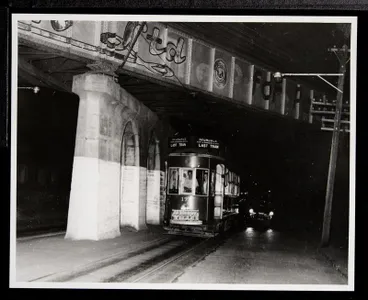 Image: The Avondale Last Tram 171 passing under Morningside railway overbridge at night