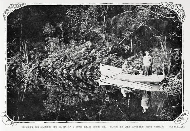 Exploring the grandeur and beauty of South Island scenic gem: boating on lake Matheson, south Westland