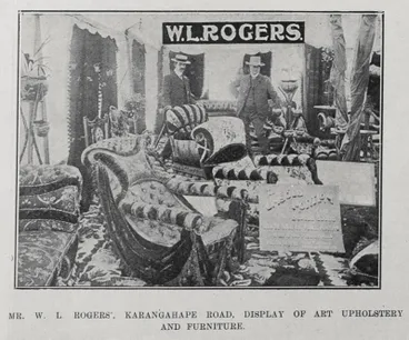 Image: MR. W. L ROGERS', KARANGAHAPE ROAD, DISPLAY OF ART UPHOLSTERY AND FURNITURE