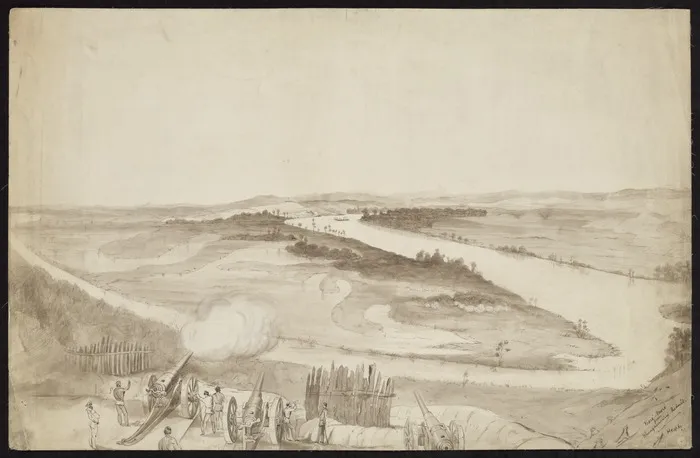 Heaphy, Charles, 1820-1881: Meremere from Whangamarino Redoubt