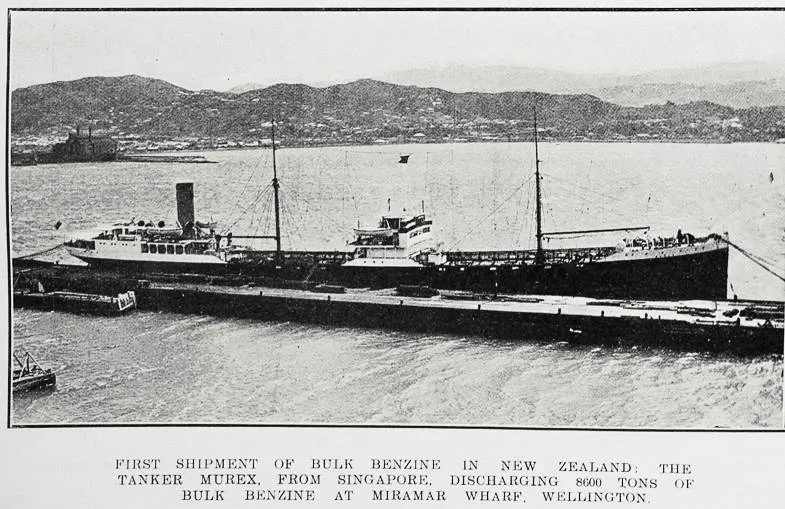 First Shipment of Bulk Benzine In New Zealand: The Tanker Murex From Singapore Discharging 8000 Tons of Bulk Benzine At Miramar Wharf, Wellington
