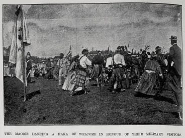 The Maoris dancing a Haka of welcome in honour of their military visitors Image: The Maoris dancing a Haka of welcome in honour of their military visitors