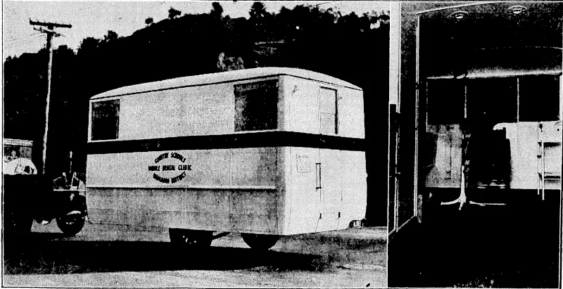 MACHINES FOR, THE AIR RACE (No. 2).—The . X.L.M. (Dutch) [Air Lines have entered four machines for the race, three in the handicap section and one in the speed section. The Fokker ,36 is the largest machine entered by any country and will contest the handicap race, carrying 16 passengers, who, after a fortnight in Melbourne and' Sydney, will be flown back to Europe via the Dutch East Indies, ■, ... [ . ' ' . . . ■ '..•'._• ..■■■...■• ■ "Evening Post" Photo. MOBILE DENTAL .CLINIC.^-Recently completed'by a body-building firm at Petone, under the supervision of tlie 'Department, of Health, this trailer left today. for Wanganui, where it is to be. used in the. more, isolated portions of the district: li, Has been built for the Wanganui Mobile Dental Clinic Committee, and will be dedicated by the Minister of Health (the Hon. J. A. Young) to the service of the children of the district of. Wanganui on. Saturday. Qn the.right is a view oj'theinterior ofthe mobile clinic ■...'•.-.■■. :.: . . / (Evening Post, 06 September 1934)