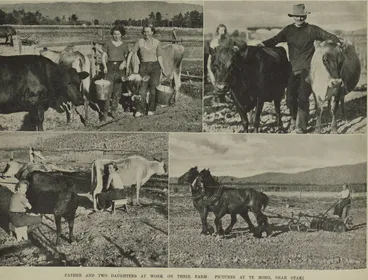 Image: Father and two daughters at work on their farm: pictures at Te Horo, near Otaki