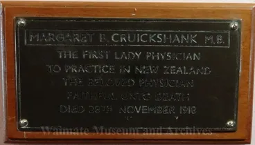 Image: Waimate Hospital plaque - D Margaret Cruickshank