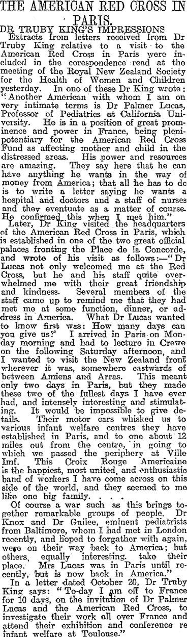 Image: THE AMERICAN RED CROSS IN PARIS. (Otago Daily Times 11-1-1919)