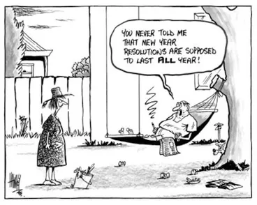 Image: Hawkey, Allan Charles, 1941- :'You never told me that New Year resolutions are supposed to last ALL year!' Waikato Times, 2 January 2003.