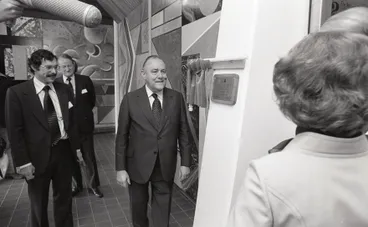 Image: Prime Minister Rob Muldoon opens the National Mutual building