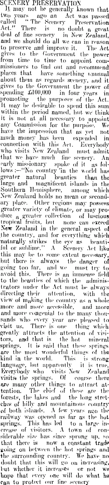 Image: SCENERY PRESERVATION. (Clutha Leader 2-5-1905)