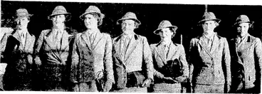 Image: New. Zealand nurses who were recently the guests at Christchurch of the Registered Nurses' Association and the Overseas Women War Workers Association. From left, Nurses S. Pemberton, N. Newton, I. M. Simpson, A. Bruce-Smith, E. M. Walker, M. K. Wills, and A. Crampton. (Evening Post, 14 June 1941)