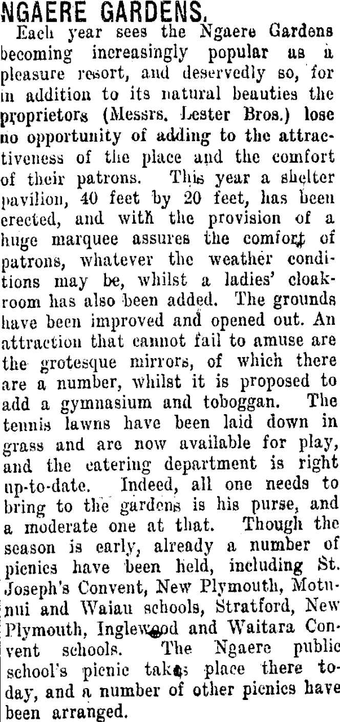 NGAERE GARDENS. (Taranaki Daily News 17-12-1920)