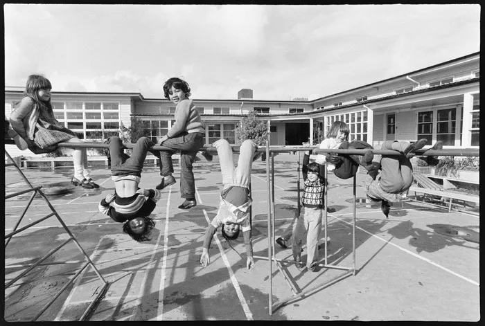 Children in the playground of Mount Cook School, Wellington