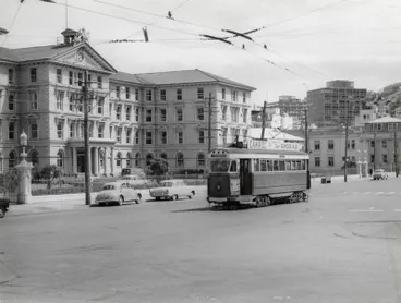 Image: Tram no. 235 in front of Government Buildings, Lambton Quay