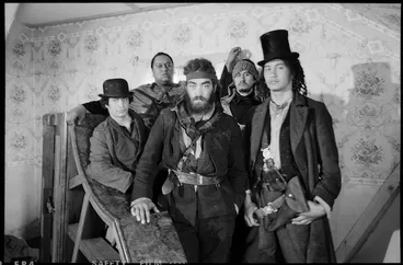 Image: Production photograph from movie Utu, showing group of Te Wheke's warriors