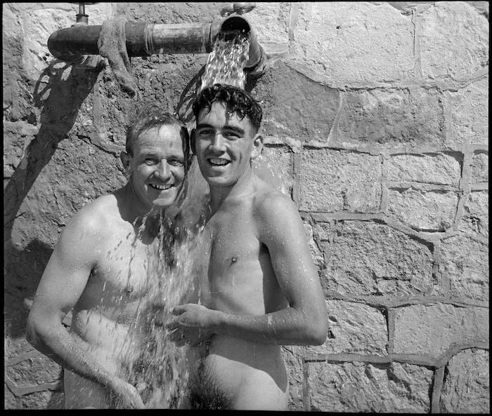 Troops cleaning up at Amariya transit camp on their return from Crete