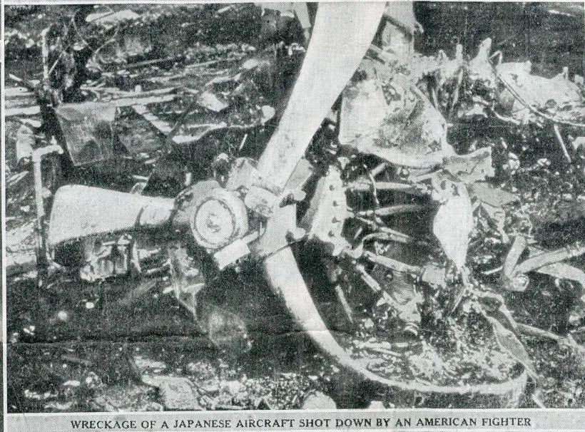 Wreckage of a Japanese aircraft shot down by an American fighter