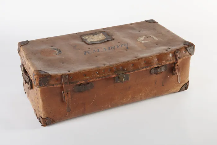H J Cave & Sons, trunk and portmanteau manufacturers :[Leather suitcase of Katherine Mansfield, inscribed K M Murry. 1918-1923].