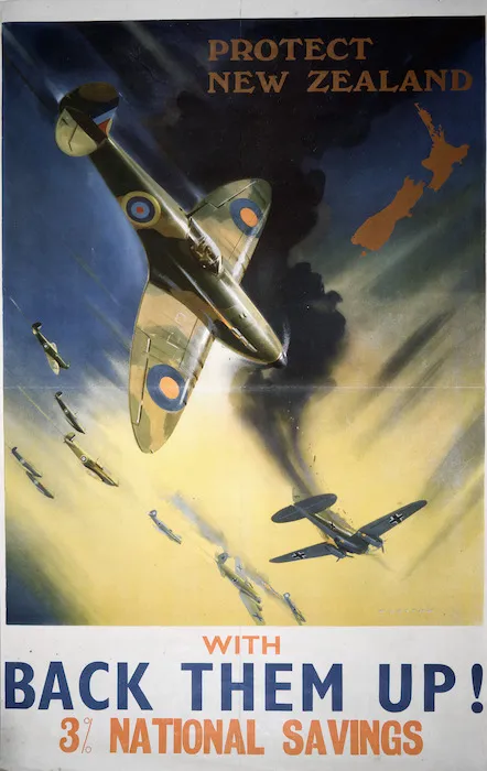 Protect New Zealand. Back them up with 3% National Savings. [Poster. 1940-41].