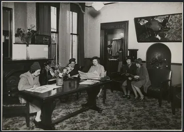 Image: Women in reading lounge of YWCA Hostel, Boulcott Street, Wellington - Photograph taken by William Hall Raine