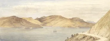 Image: Lyttleton harbour Christchurch. Jan 1874 from the hills above Sumner Road