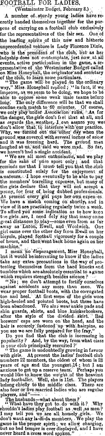 Image: FOOTBALL FOR LADIES. (Otago Daily Times 30-3-1895)