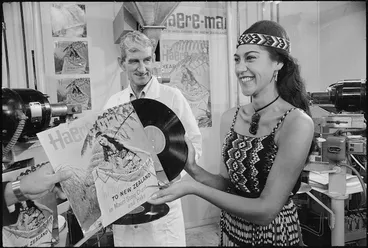 Image: Carol Cunningham promoting the newly produced record "Haere Mai".