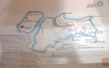 Image: Reproduced Map of New Zealand originally drawn in chalk on the floor by two Maori Chiefs, Tuki Tahua and Ngahuruhuru, at Norfolk Island.