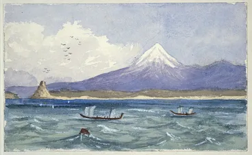 Image: [Fox, William] 1812-1893. Attributed works :[Coast scene in Taranaki, ca 1860]