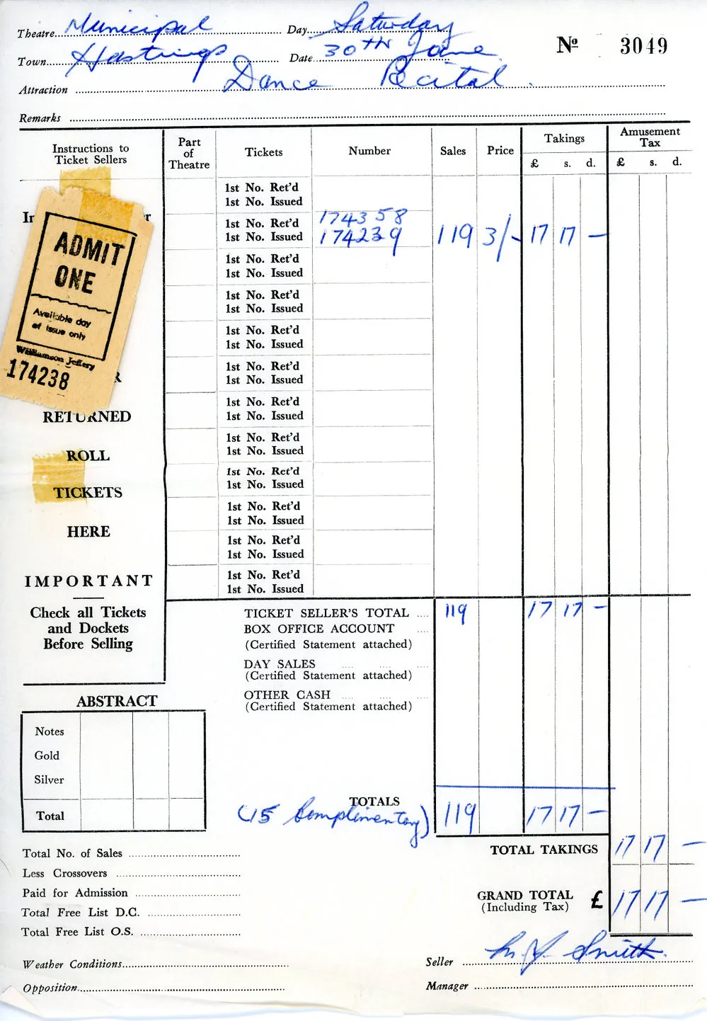 Municipal Theatre Ticket and Docket 