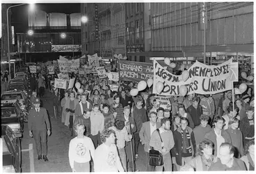 Image: Demonstration in support of the Homosexual Law Reform Bill, Wellington, New Zealand - Photograph taken by Ross Giblin