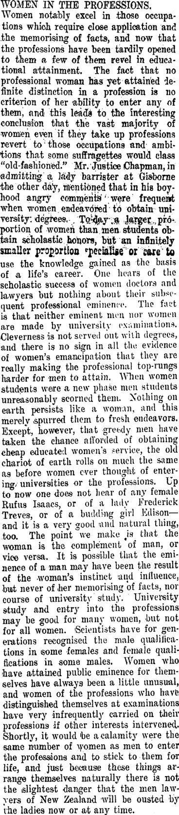 Image: WOMEN IN THE PROFESSIONS. (Taranaki Daily News 24-9-1910)