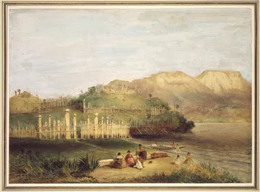 Image: [Angas, George French] 1822-1886 :Motupoi Pah with Tongariro [1844]