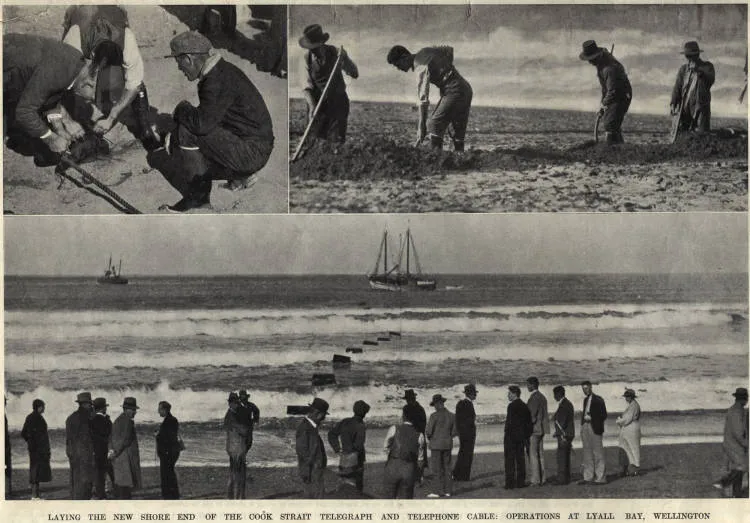 Laying the new shore end of the Cook Strait telegraph and telephone cable: operations at Lyall Bay, Wellington