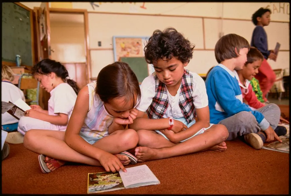 Children reading in a classroom