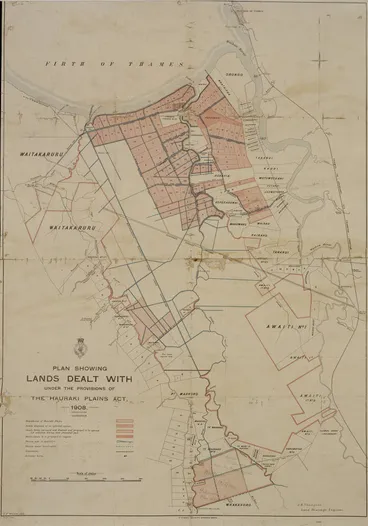 Image: Plan showing lands dealt with under the provisions of the Hauraki Plains Act, 1908