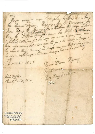 Image: Letter from Hōani Wiremu Hīpango, Te Māwae and Hōri Kīngi Te Anaua